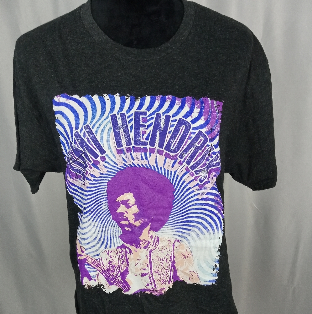Authentic Hendrix Dark Gray Jimi Hendrix Long Cropped Band Tshirt Sz L